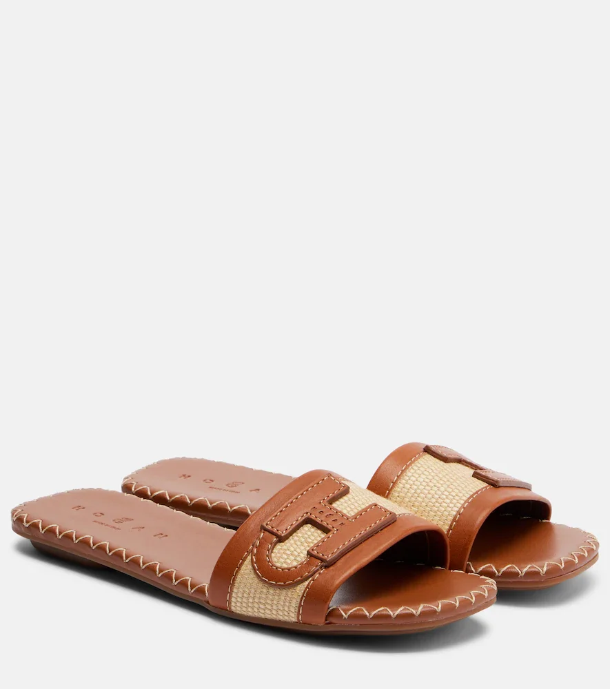 Sandalias de rafia con piel