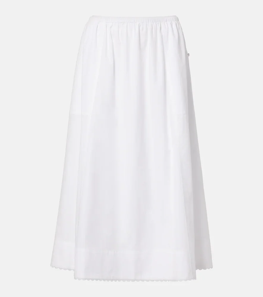 Scalloped cotton poplin midi skirt