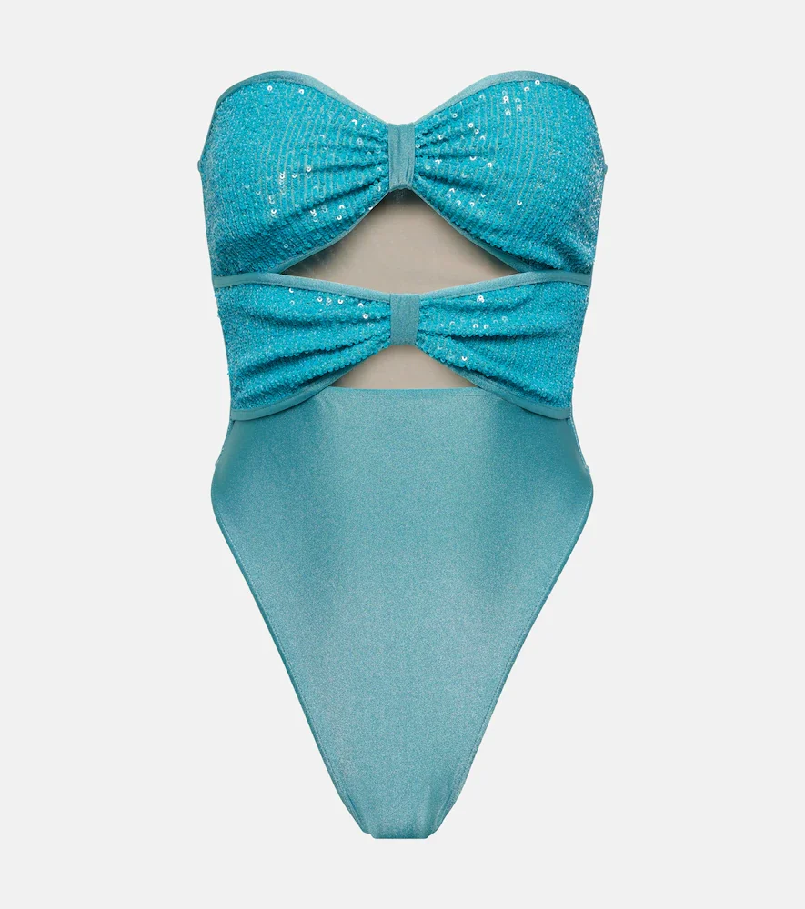 Sequined cutout strapless swimsuit