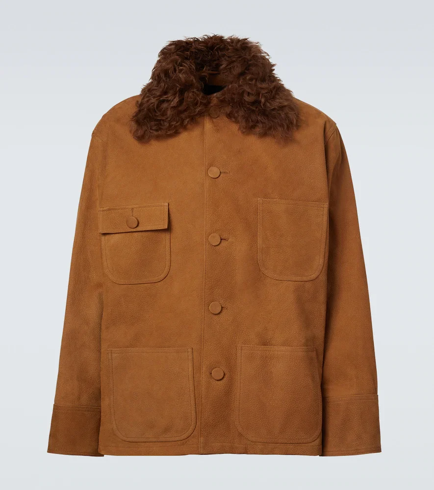 Shearling-trimmed suede field jacket