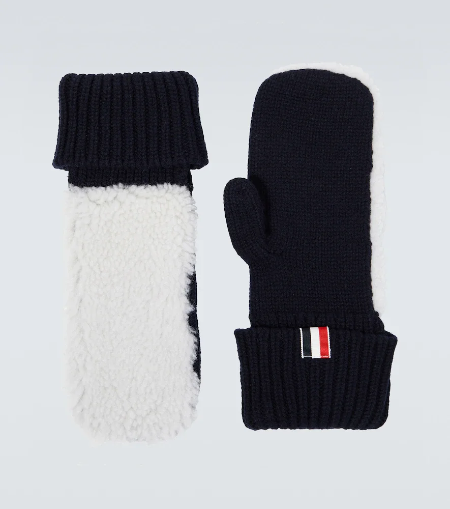 Shearling-trimmed wool mittens