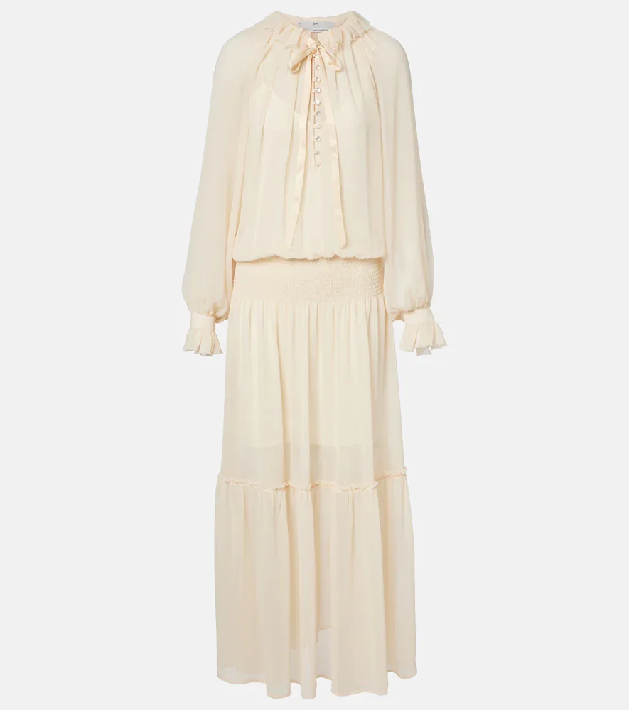 Shirred tie-neck maxi dress