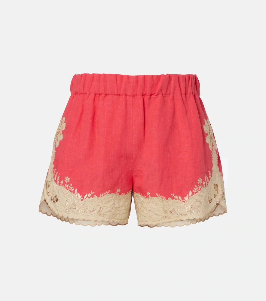 Short en lin à broderie