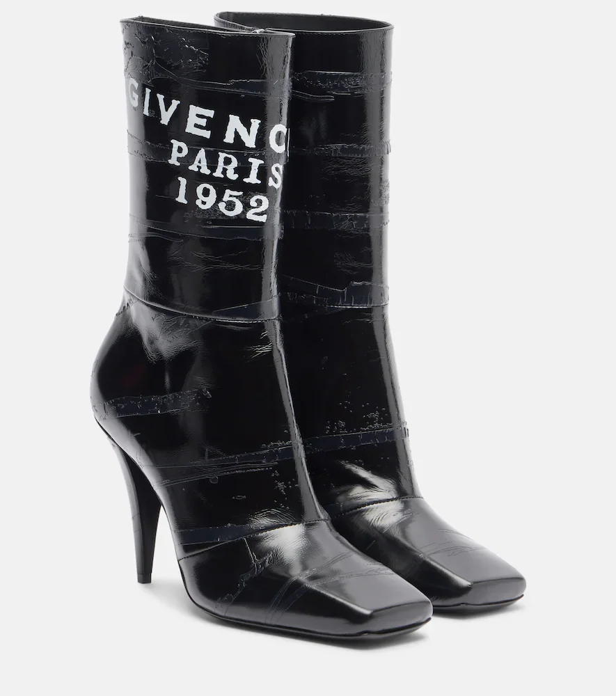 Sliced Square patent leather ankle boots