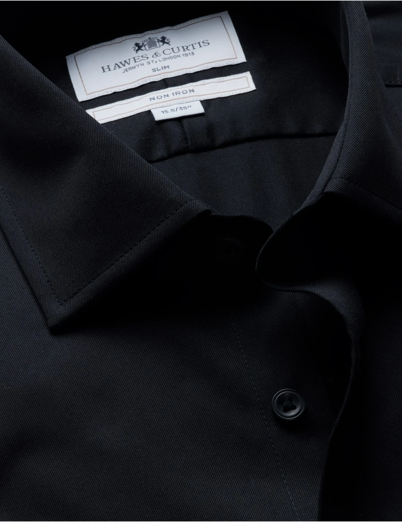 Slim Fit Black Fine Twill Non-Iron Shirt Plain Men's