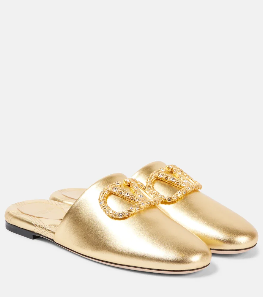 Slippers VLogo Signature de piel metalizada