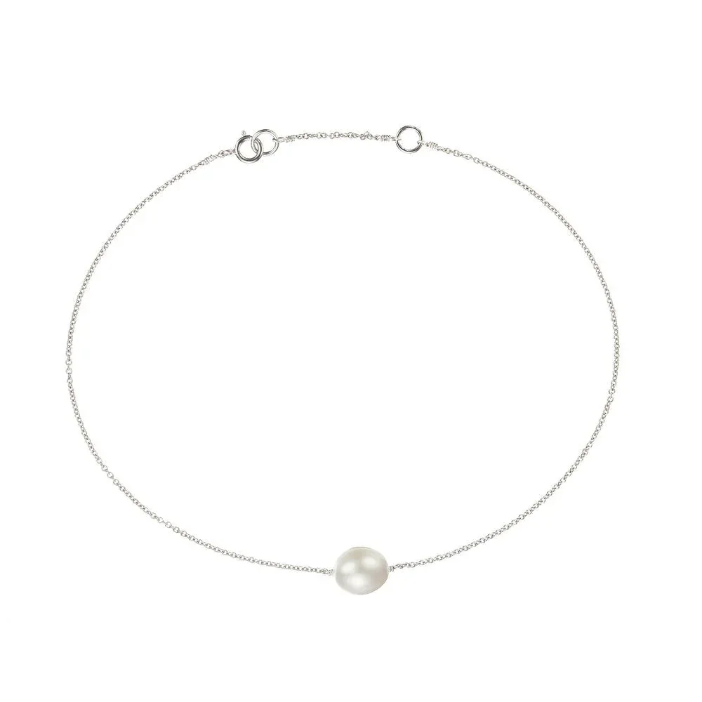 Solid White Gold Large Pearl Anklet