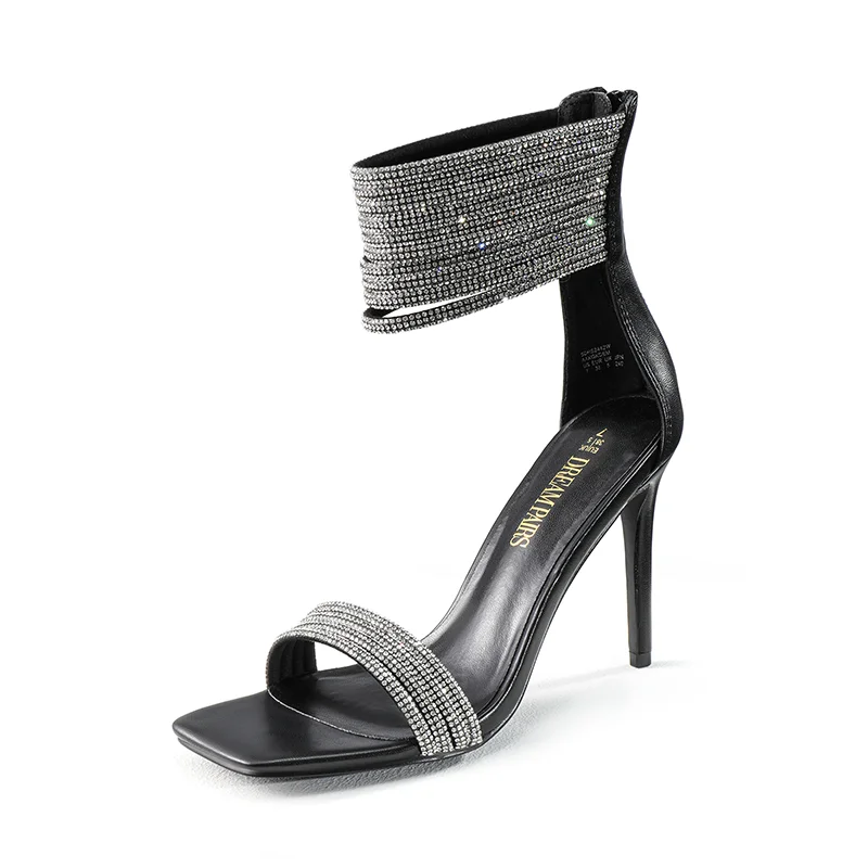 Sparkling Rhinestone Straps Heeled Sandals