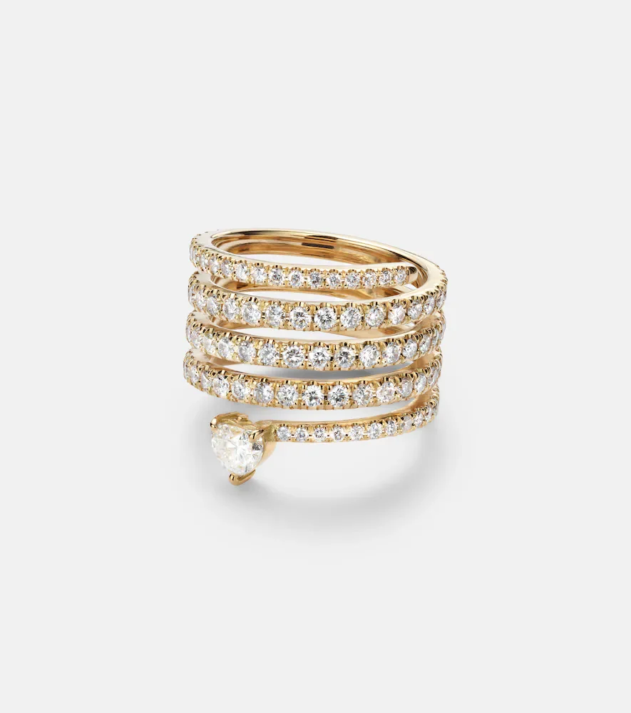 Spiral Heart 18kt gold ring with diamonds