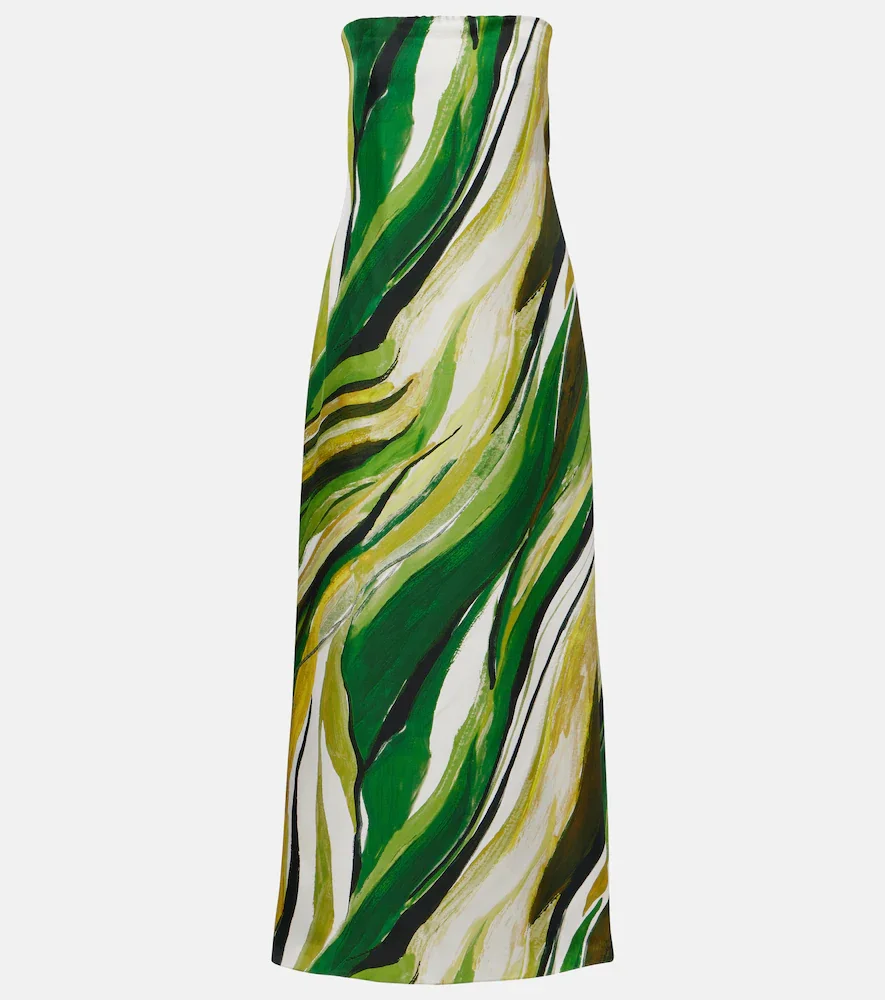 Strapless printed silk gown