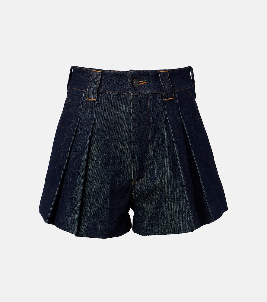 Structural pleated denim shorts