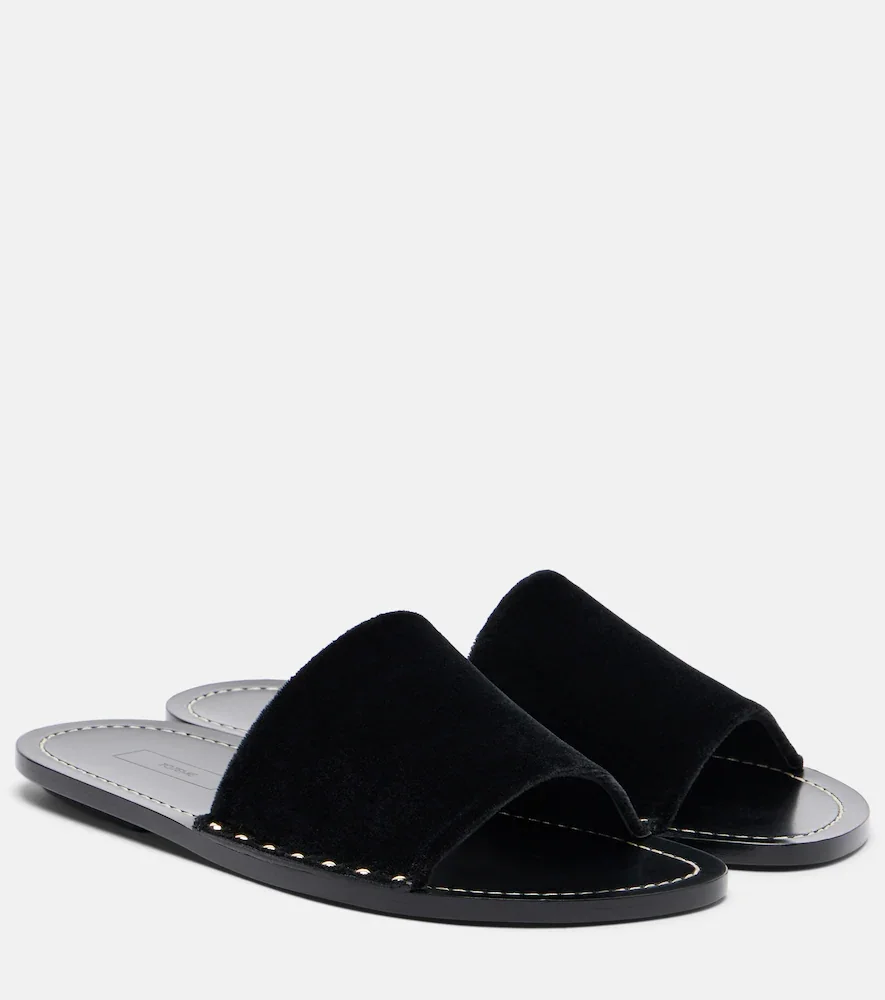 Studded velvet slides