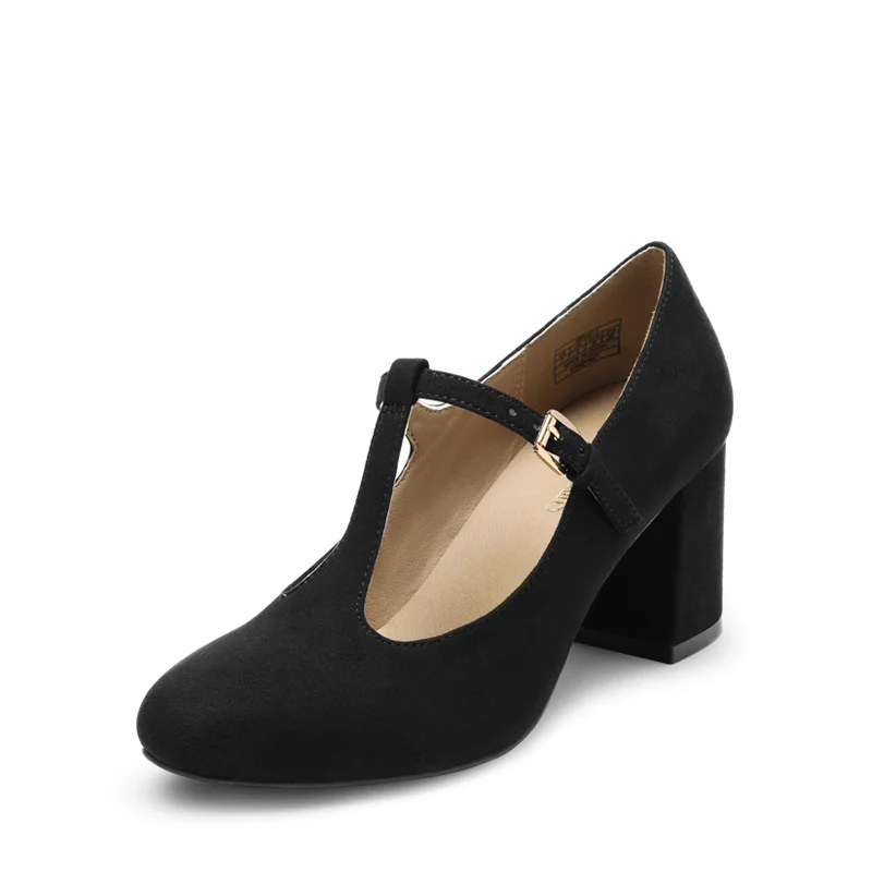 T Strap Mary Jane Pumps with Chunky Heel