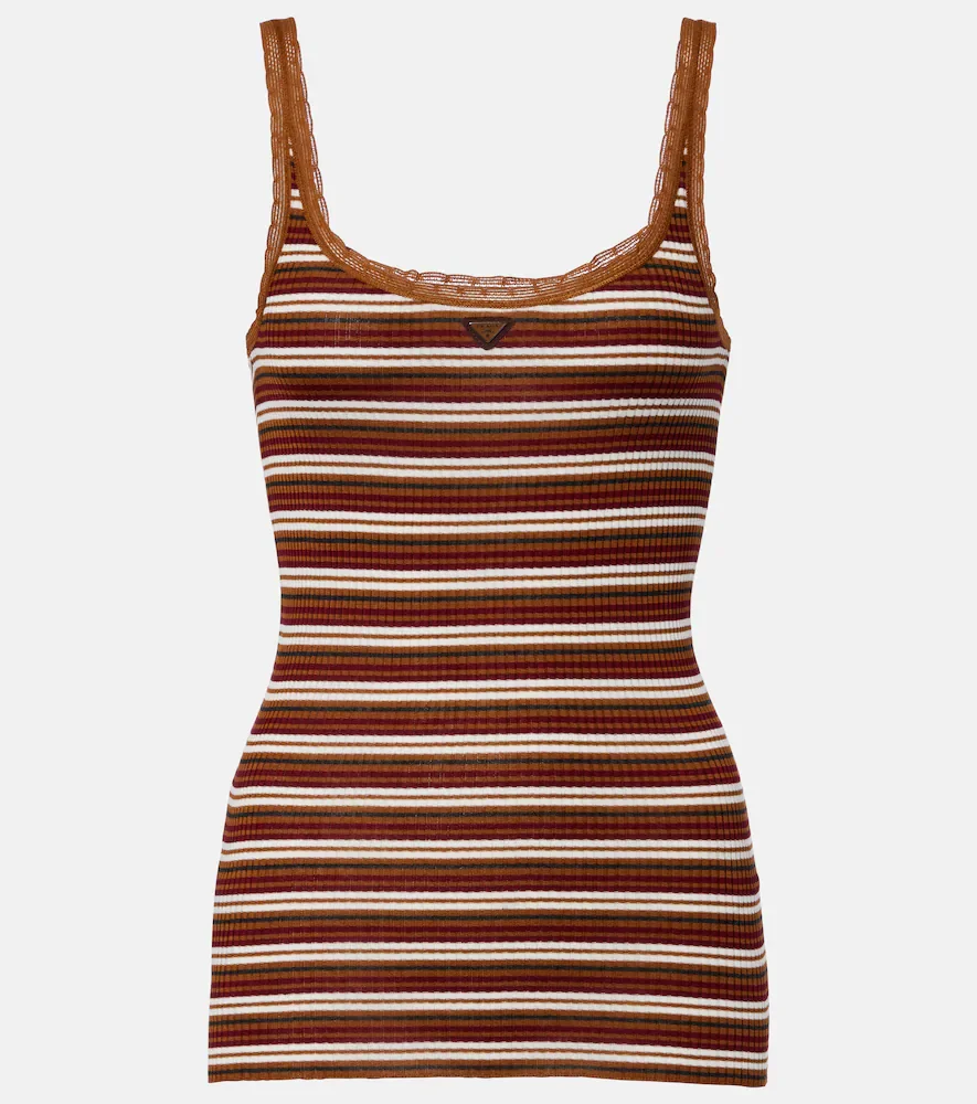 Tank top de algodón a rayas con encaje