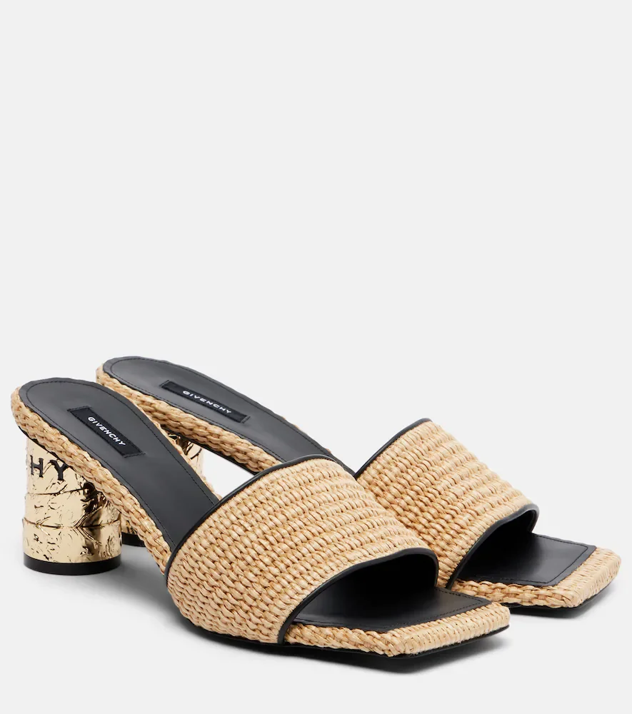 Tape leather-trimmed mules