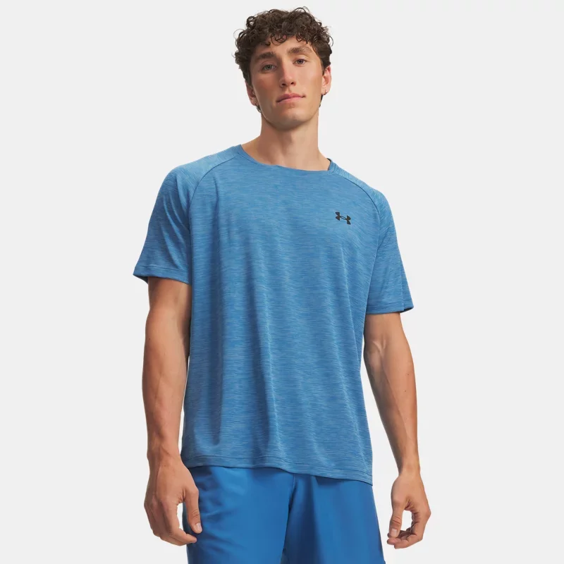 Tech Textured Men's Short Sleeve Aegean Blue Black XL
