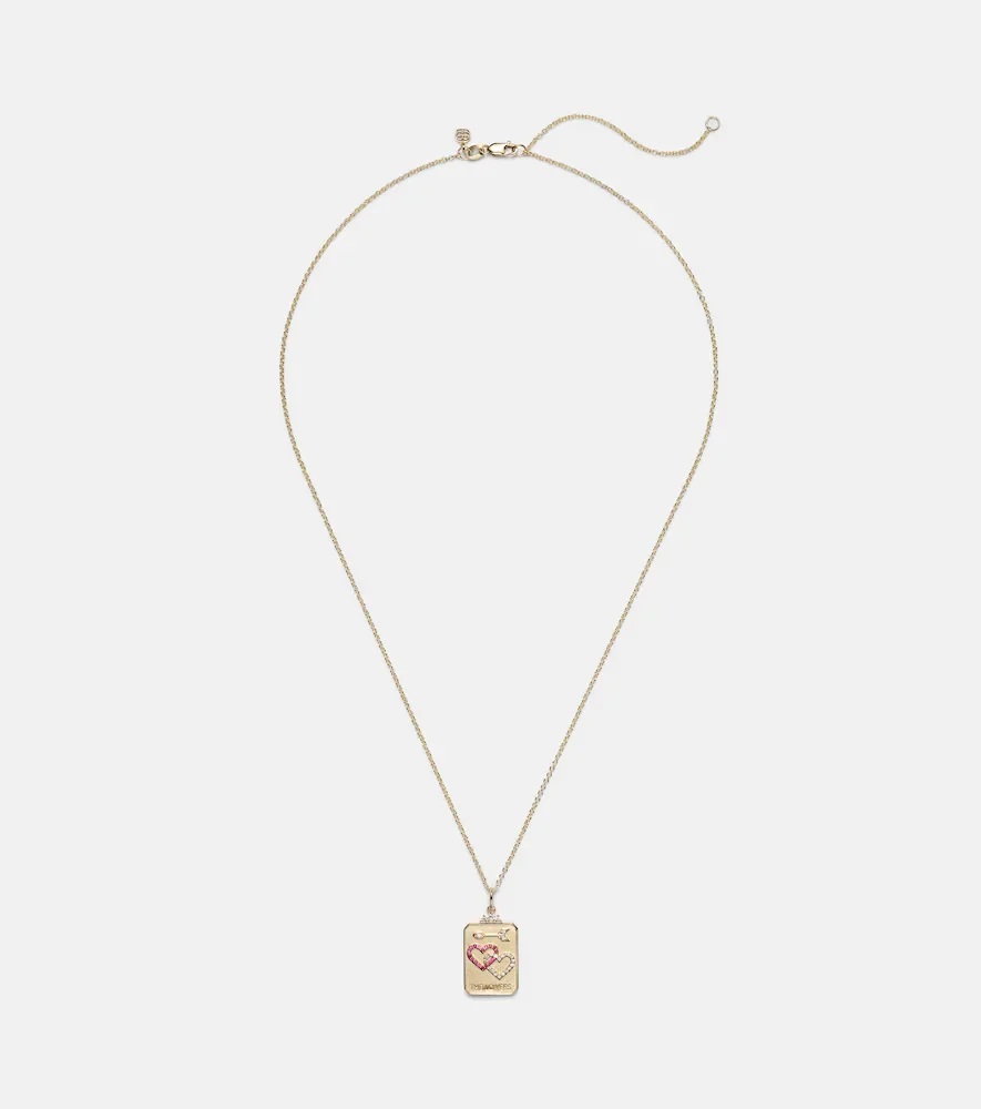 The Lovers Tarot Card 14kt gold necklace with rubies and diamonds