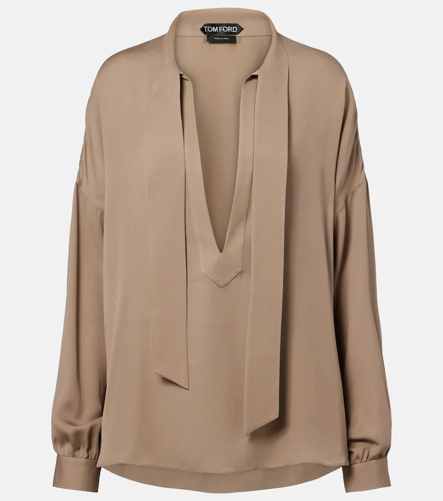 Tie-neck silk georgette blouse