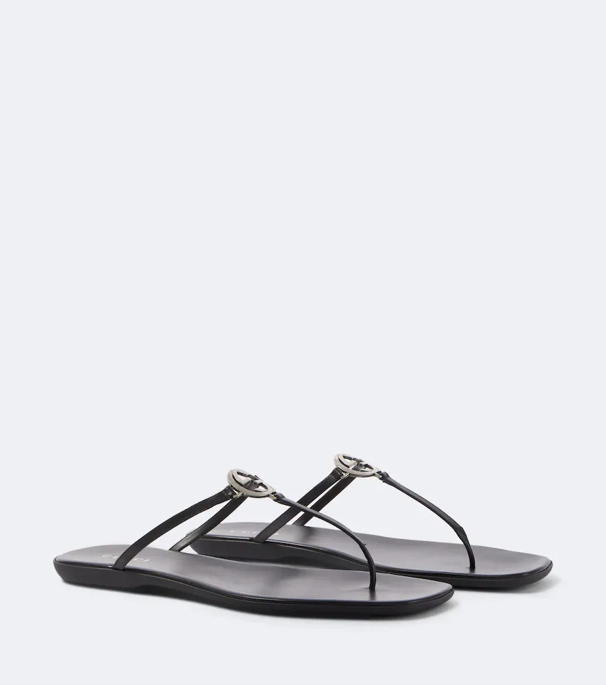 Tongs Interlocking G en cuir