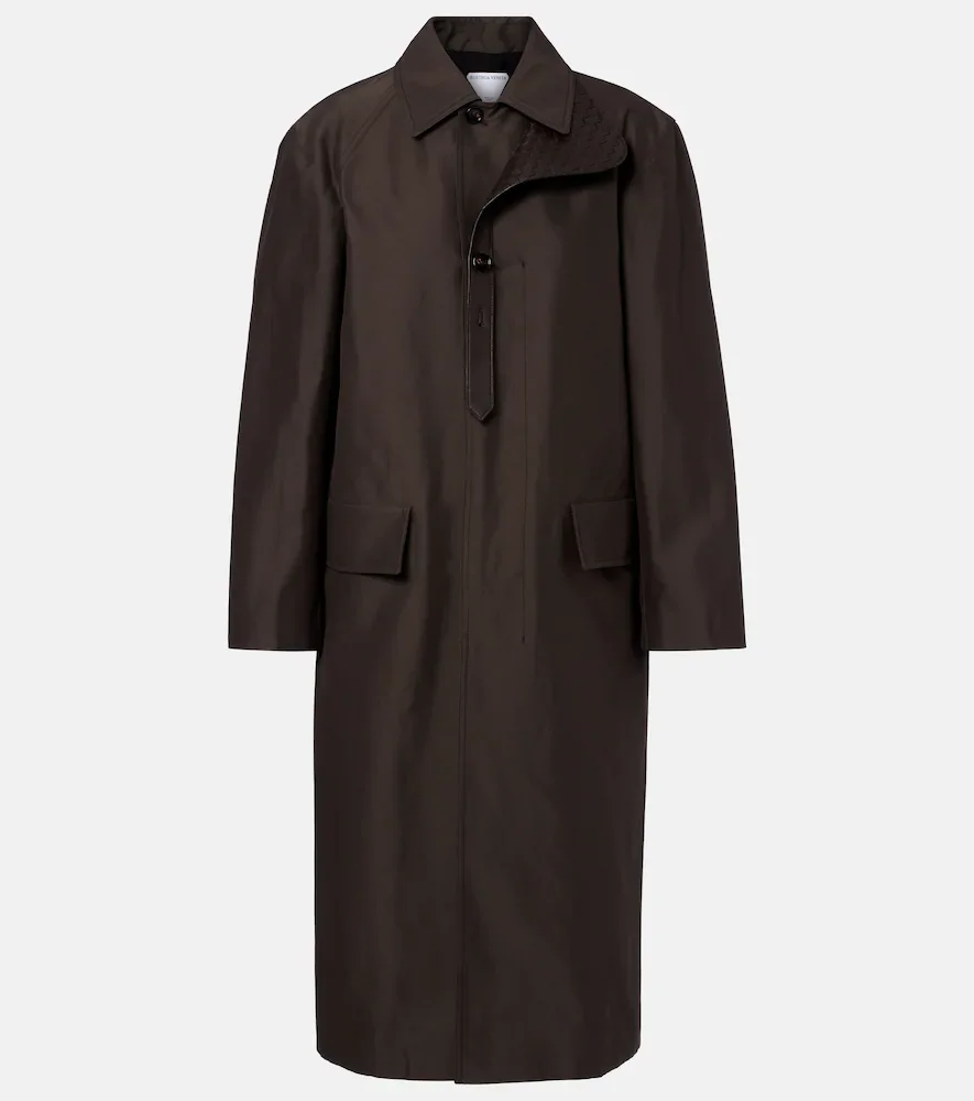 Trench-coat à col en cuir Intrecciato