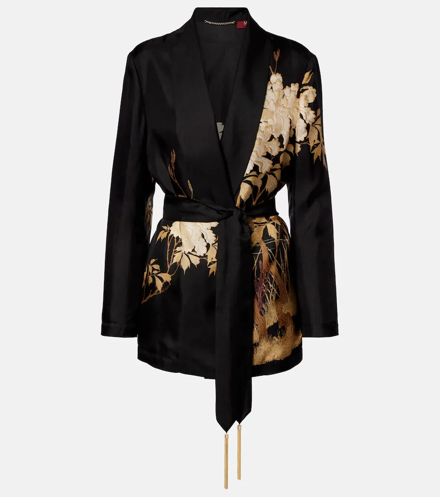 Tunica printed silk twill wrap cardigan
