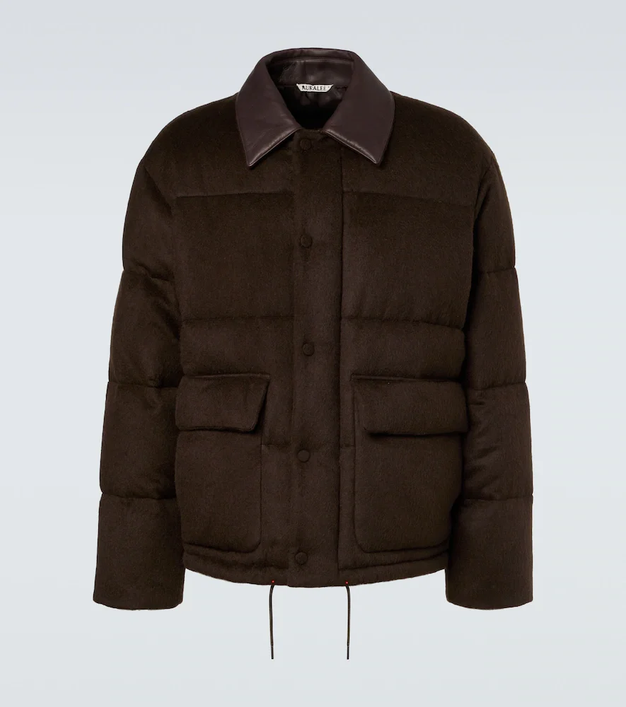 Veste doudoune en laine de chameau et cuir