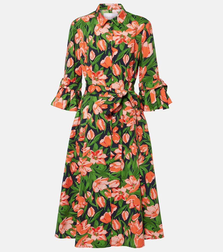 Vestido camisero de mezcla de algodón con lazo