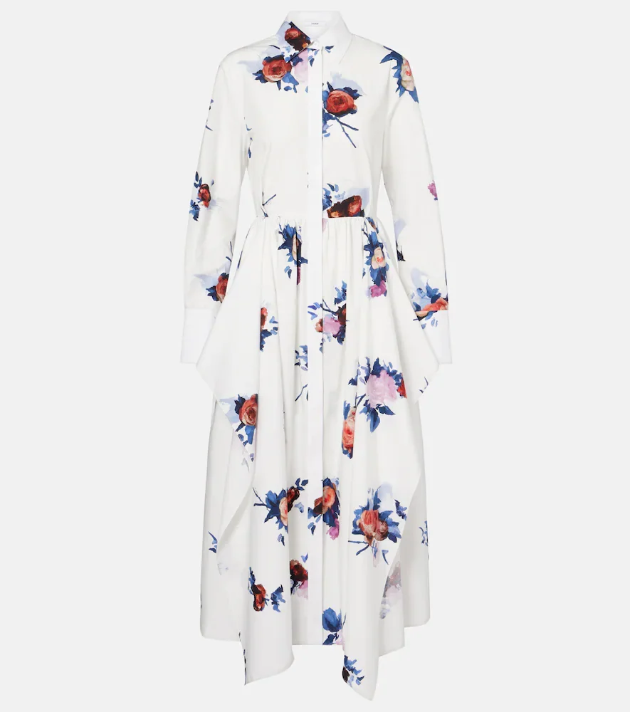 Vestido camisero de popelín de algodón floral
