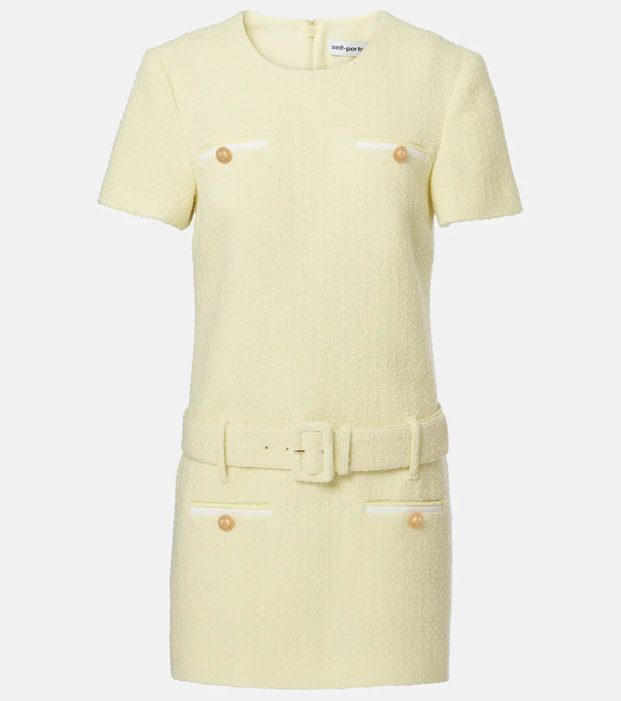 Vestido corto de bouclé con cinturón