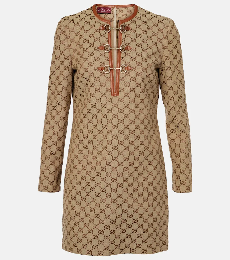 Vestido corto de lona GG con Horsebit