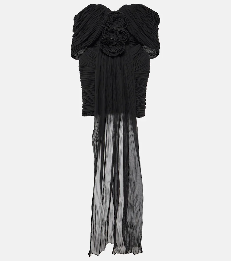 Vestido corto plisado sin hombros