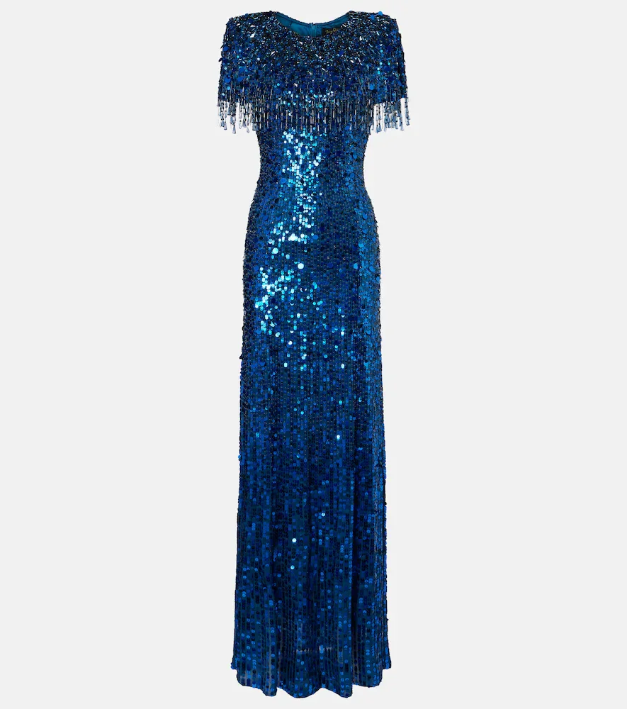 Vestido de fiesta adornado con flecos