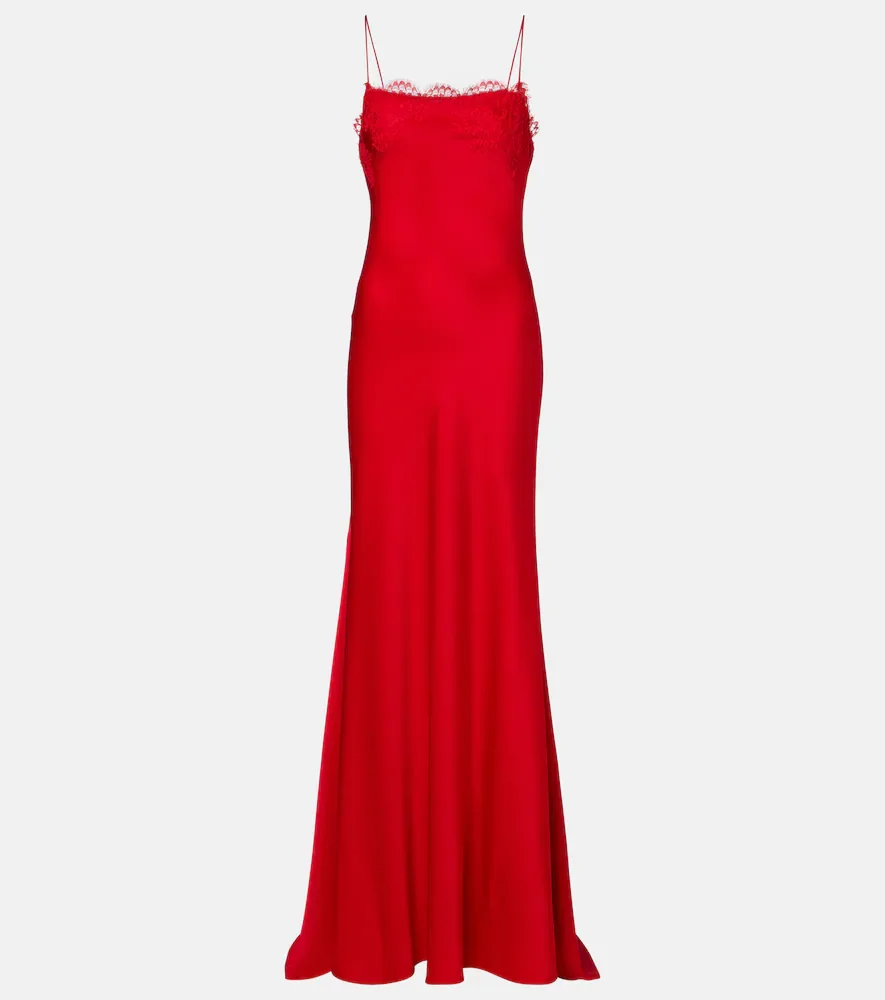 Vestido de fiesta de crepé satén con encaje