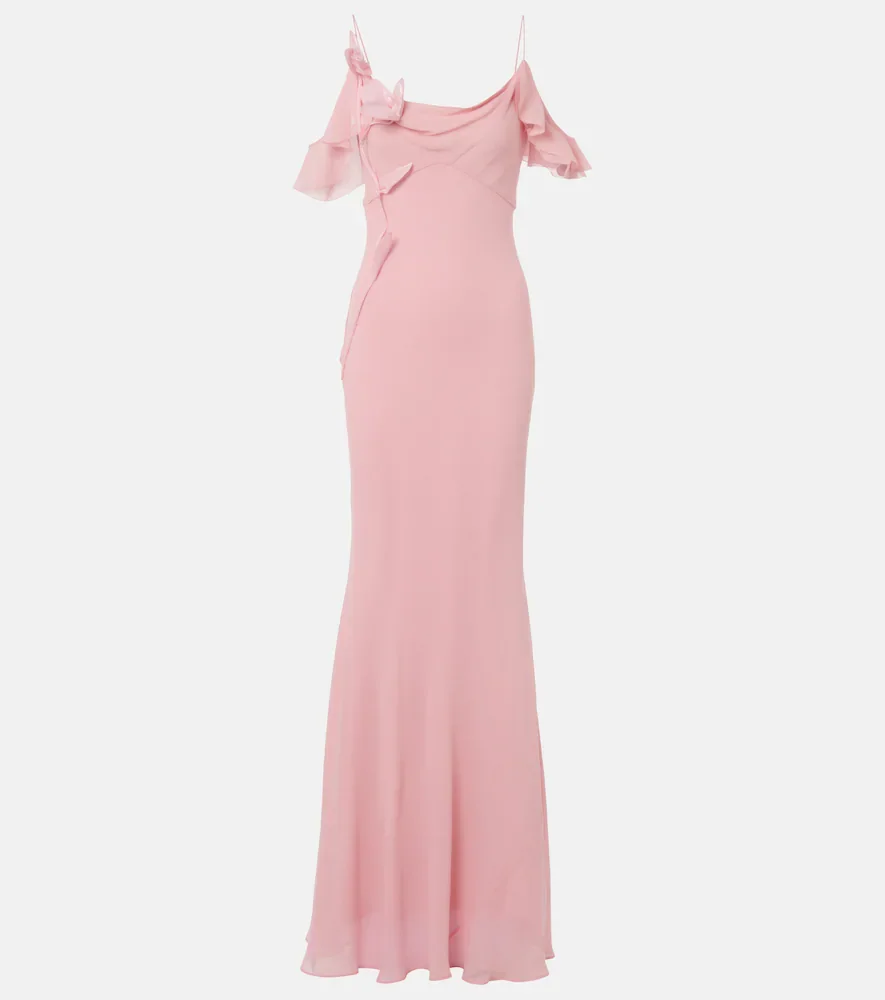 Vestido de georgette con apliques florales