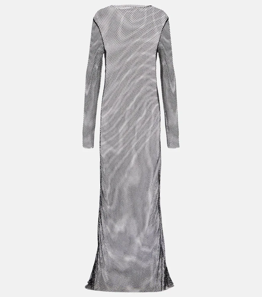 Vestido largo de malla adornado