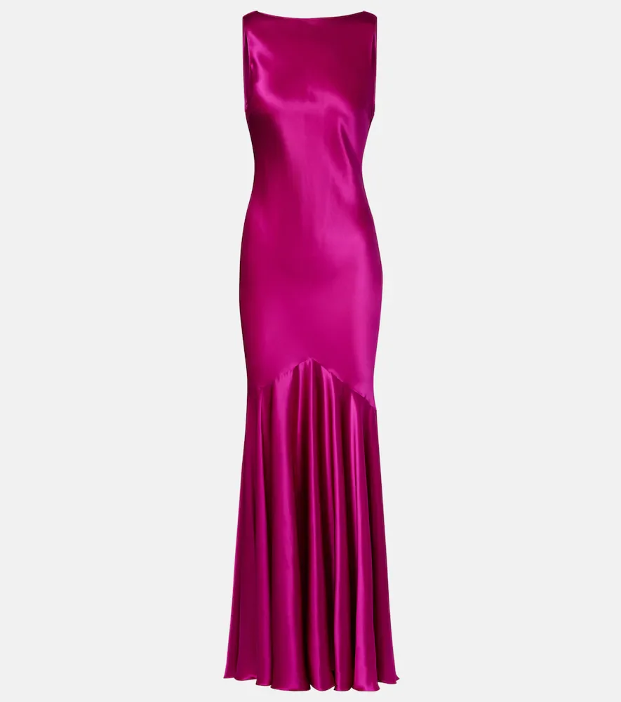 Vestido largo de satén en mezcla de seda