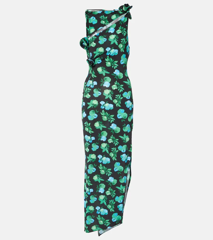 Vestido largo estampado con bordado