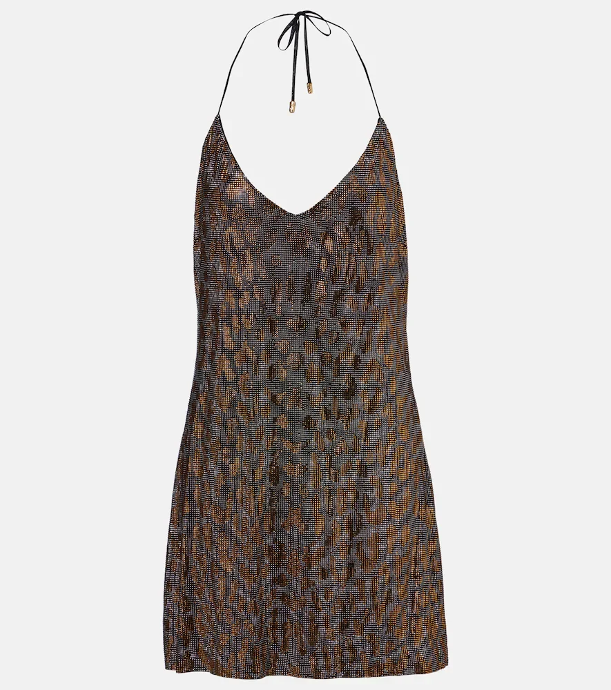 Vestido lencero con cuentas y cuello halter