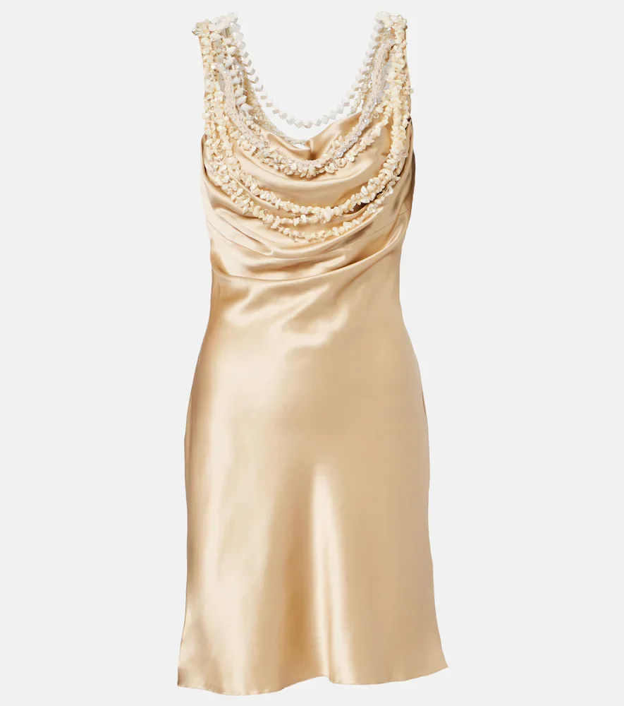 Vestido lencero de satén de seda adornado
