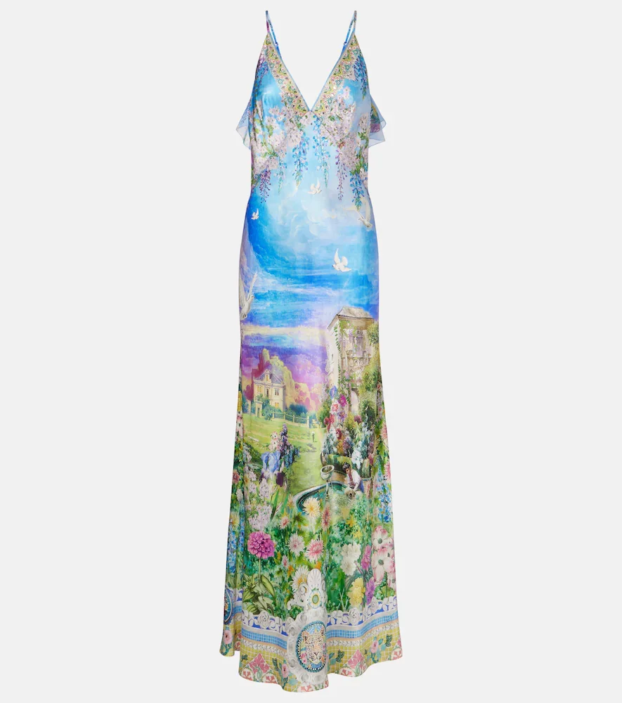 Vestido lencero de seda estampado con cristales