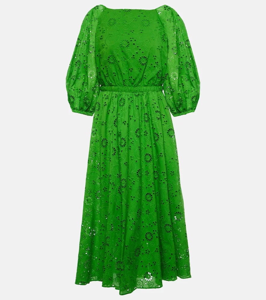 Vestido midi de algodón con bordado inglés