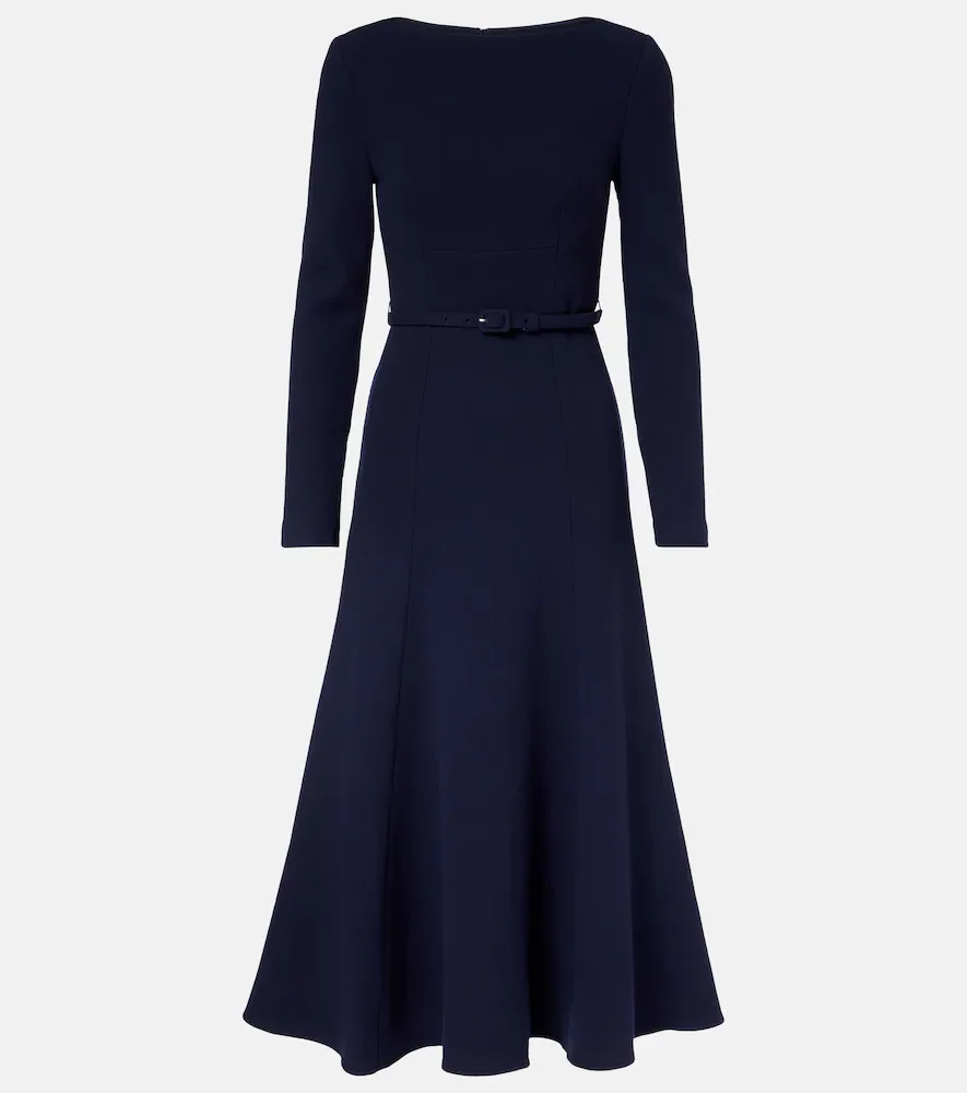 Vestido midi de crepé de lana con cinturón