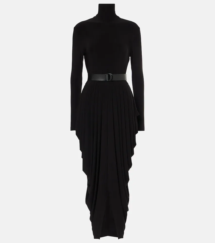 Vestido midi de cuello alto drapeado