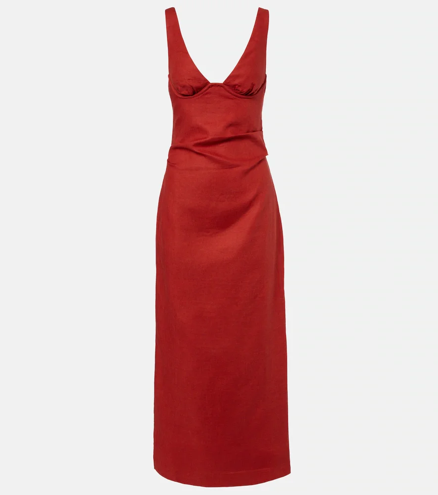 Vestido midi de lino drapeado