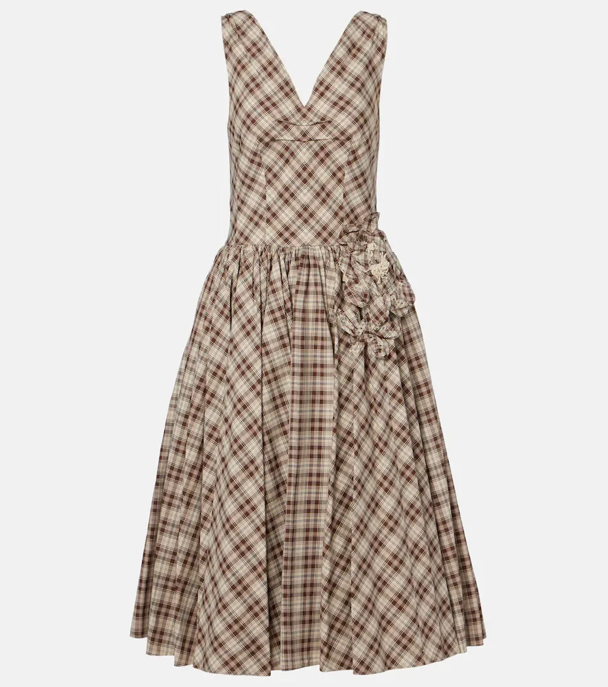 Vestido midi de popelín de algodón a cuadros