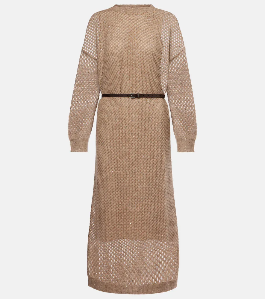Vestido midi de punto con cinturón