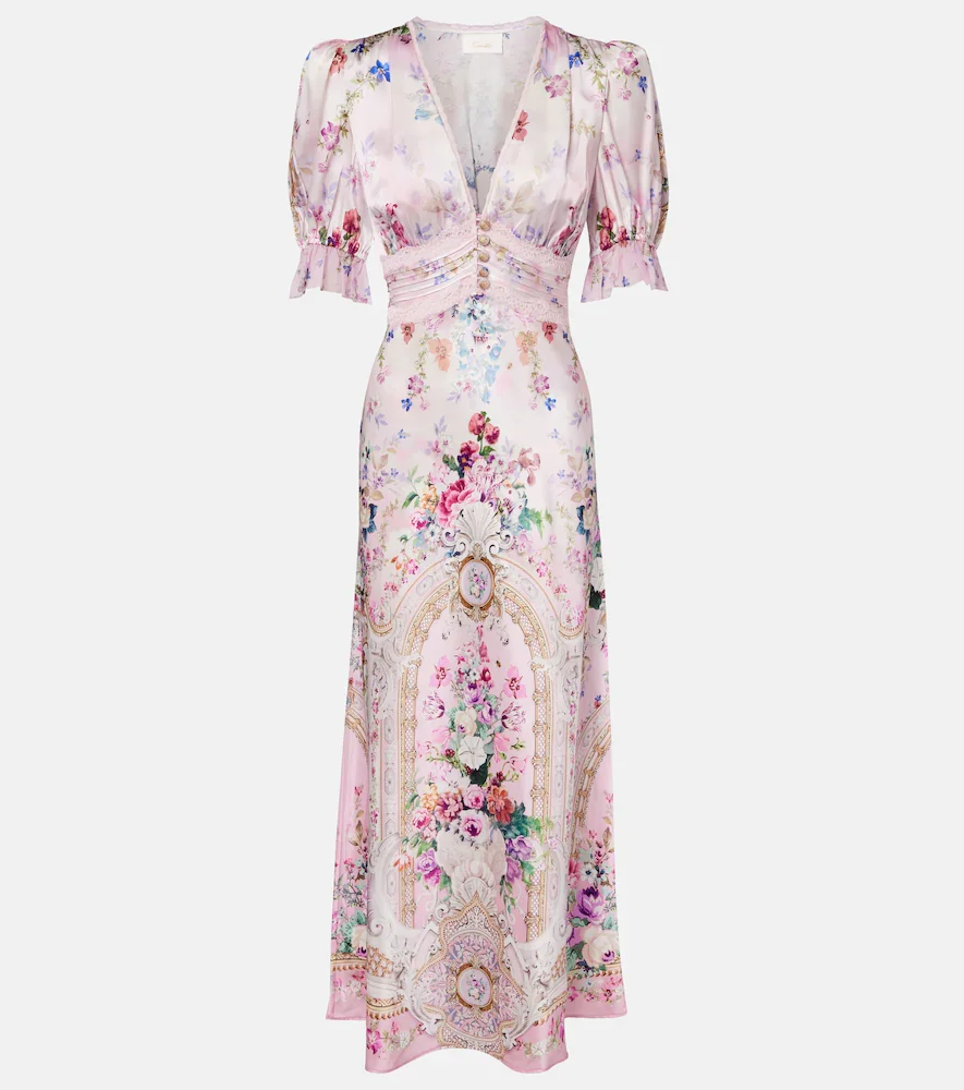 Vestido midi de seda con encaje