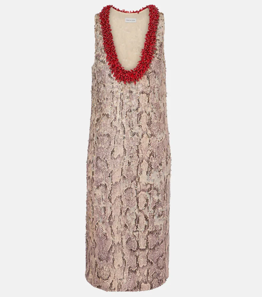 Vestido midi estampado con lentejuelas