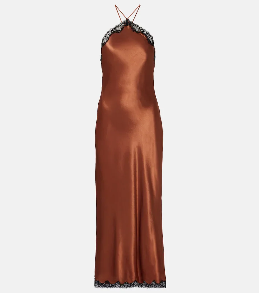 Vestido midi Harlan de satén con encaje