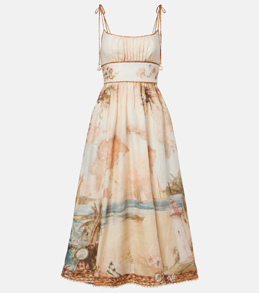 Vestido midi Mahon de lino estampado